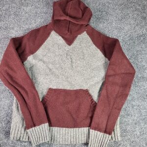 Vintage Ralph Lauren Rugby Mens Medium Lambswool Knit Hoodie Burgundy Gray Color